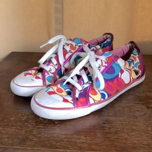 $128 Coach Barrett Poppy multi color casual canvas shoes size 9B